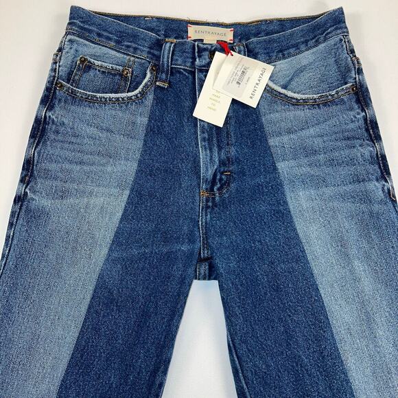 Rentrayage Upcycled Mid Rise Two Tone Patchwork Flare Jeans Size XS 26 Waist - Picture 2 of 15